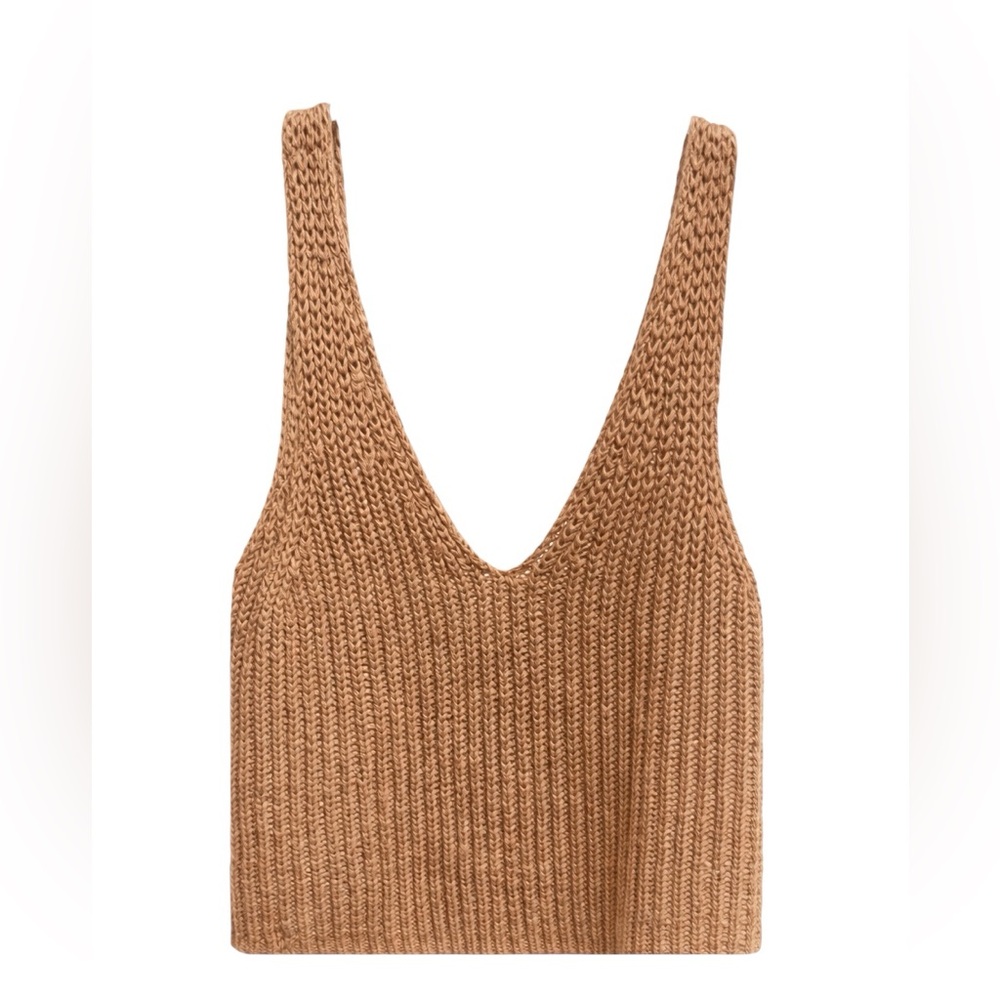 Stylish Tan Knit Crop Top